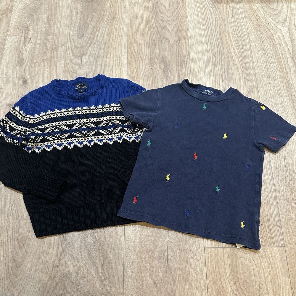 Polo Ralph Lauren Boys Lot Sz 5 Fair Isle Sweater 100% Cotton & T-Shirt‎ AOP